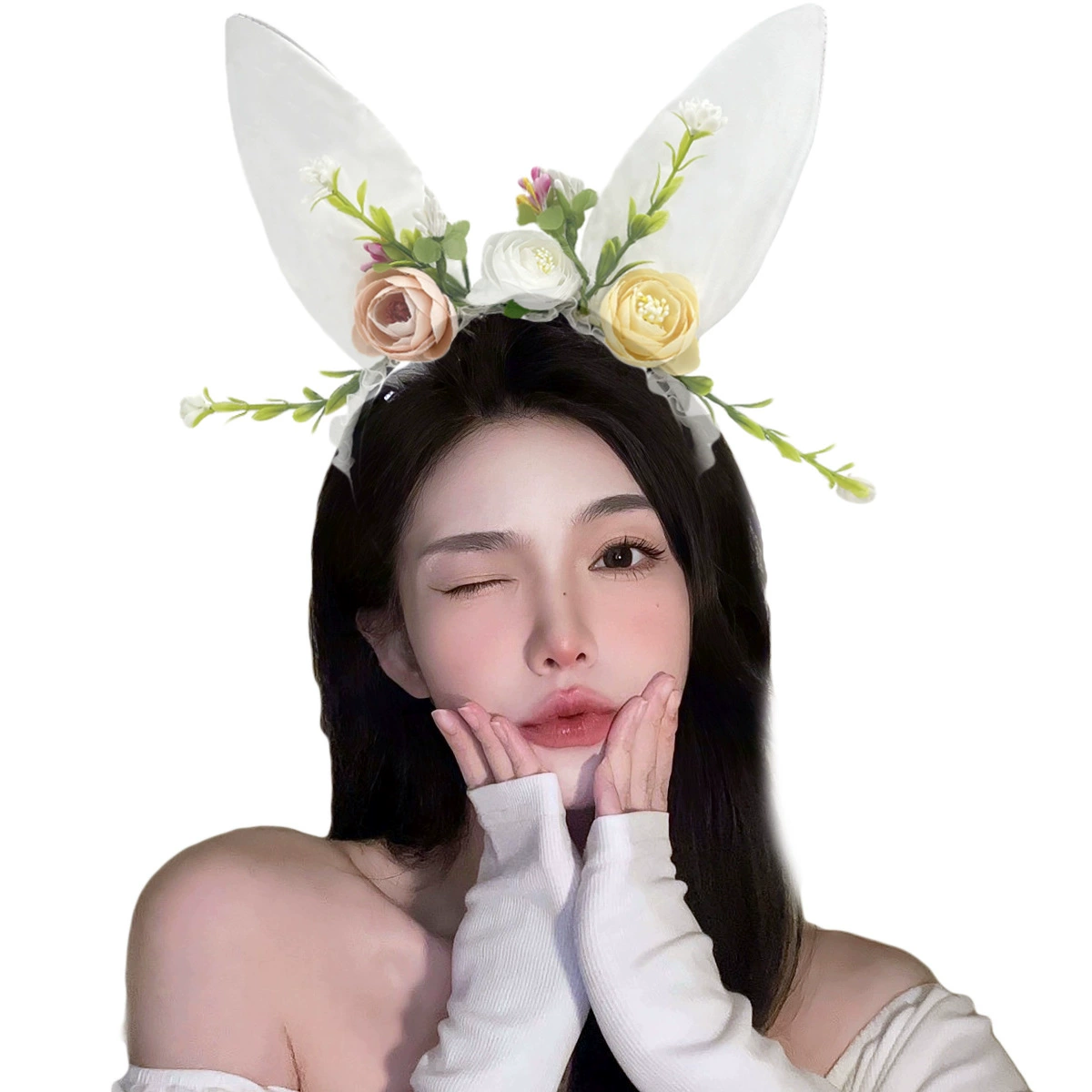 Headband Red Rabbit Lace Ears, Handmade Hair Accessory, High-Quality Graduation Party Style