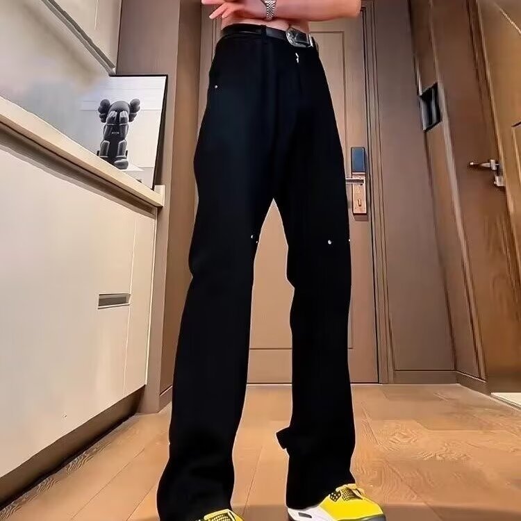 Pantalones vaqueros con botones viejos lavados de la calle americana Pantalones largos de estilo vibe rectos sueltos de primavera y otoño para hombres