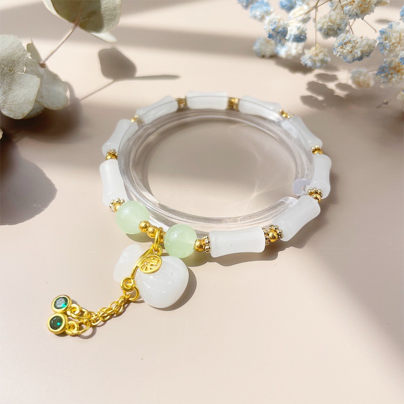 ethnic bamboo bracelet white jade with tassels