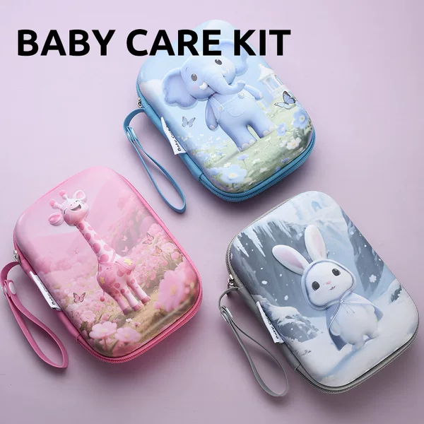 Mother and Baby Set, Kidsren's Baby Nail Scissors, Medicine Feeder, 12-Piece Comb and Brush Eva Bag Care Set