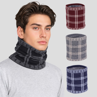 Winter Fleece-Lined Neck Warmer for Men, British Style Plaid Double-Layer Neck Protector, Pullover Neck Warmer, Cold-Proof and Warm Scarf, Plaid Neck Warmer