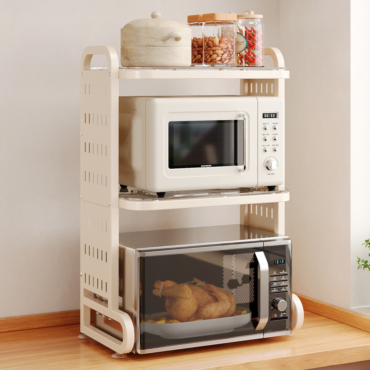 주방 가정용 조명 고급 전자 레인지 보관함 조리대 오븐 밥솥 에어 프라이어 전기 제품 다층 보관함