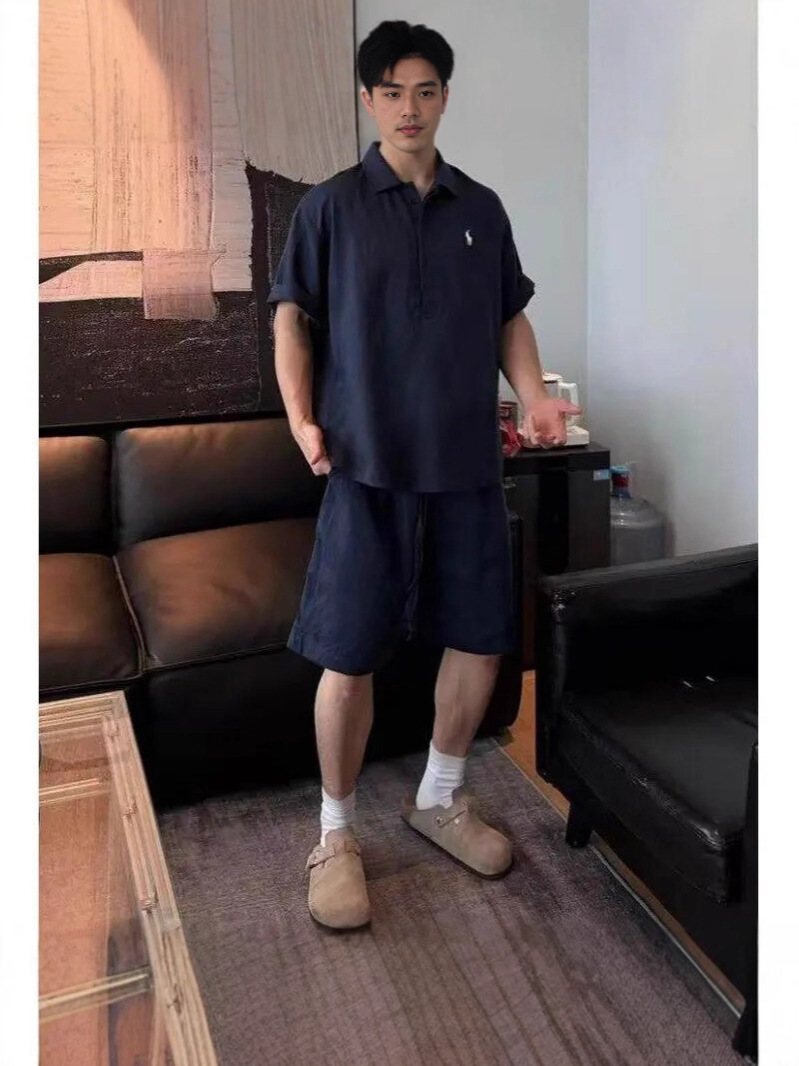 [Linen Suit] 25 Summer Old Money Style Small Label Minimalist Tencel Linen Polo Shirt Short Sleeve Shorts Suit for Men