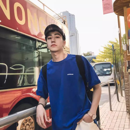 Directly supplied by the manufacturer 220g heavy-duty black cotton trendy loose-fit short-sleeve T-shirt summer men's fashion half-sleeve top