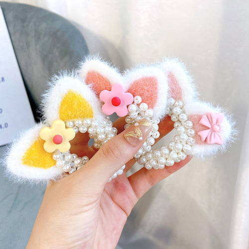Children's cat ear pearl hairband cute little girl's ball head girl's hair rope headband new hair accessories headdress