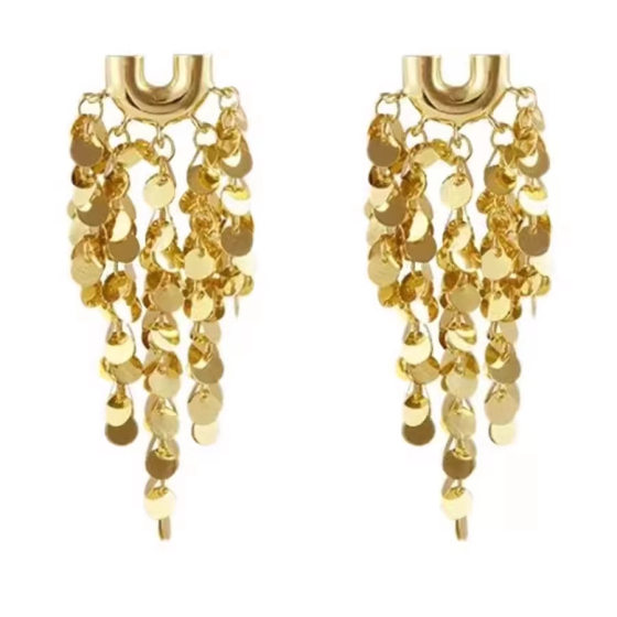 Metal Sequins Tassel Earrings Women's Niche Design Elegant Elegant Earrings Light Luxury Fashion All-match Earrings Exaggerated Earrings