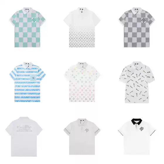 Cross-Border Authentic High-End Polo Shirt with Embroidery, Full-Print Rhinestone Chessboard LV-Inspired Short-Sleeve T-Shirt Collection