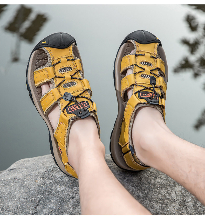 Dép sandal nam da thật quai ngang may thủ công chống trượt, cỡ lớn đến 48 — 7239 Xanh quân đội, 7239 màu xanh lam, 7239 màu đen, 7239 nâu sẫm chi tiết 18