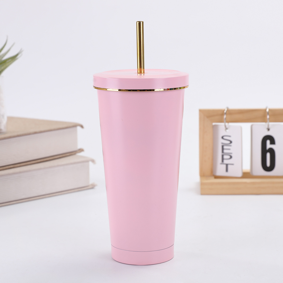 Taza de paja de acero inoxidable de doble capa de gran capacidad 750ml taza de café de perla vacío de mano taza de automóvil de hielo