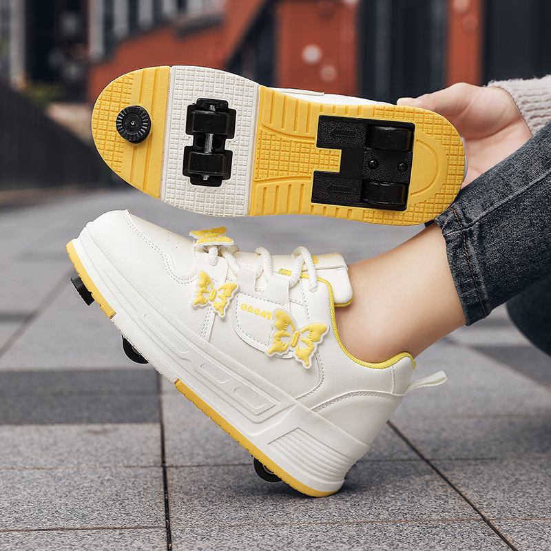 Eight-Wheel Invisible Heelys Shoes for Children, Sports Roller Skates for Girls, Four-Wheel Retractable Skates, Wholesale Girls' Flying Shoes