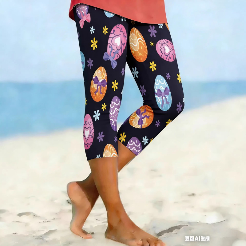 Amazon Independent Site New Floral Element 3D Digital Print Casual Trendy Yoga Shorts Women's Leggings