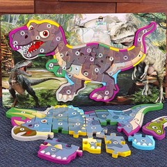 3D Wooden Dinosaur Puzzles for Young Children - Suitable for 4-Year-Old Boys, 5 Baby Gifts, Age 6 Early Education, Brain Development, Thinking Toys