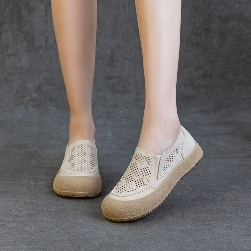 Женские лоферы из натуральной кожи, весна-лето 2025, повседневная обувь, с вырезами, без застежек, на плоской подошве, мягкая подошва, обувь для мам