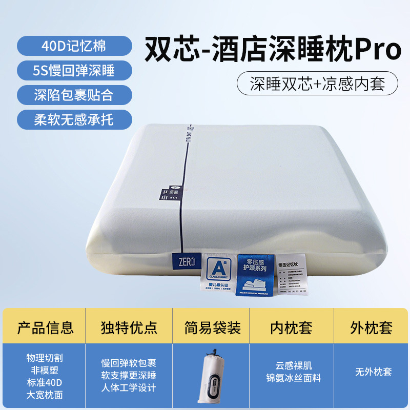 アトゥールホテルと同じスタイルのディープスリープピローPRO2メモリーピロー、頸椎サポート大人用枕、低反発メモリーフォーム枕芯