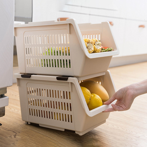 日本进口叠加式收纳筐水果蔬菜收纳篮厨房浴室收纳整理架置物筐