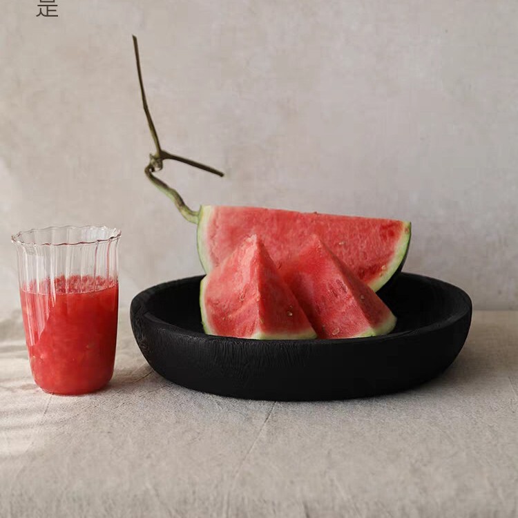 Wabi-Sabi Style Art Carbonized Wood Fruit Plate Tray Decorative Ornament for Homestay Restaurant Solid Wood Fruit Plate Decoration