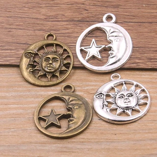 25*29mm 2色DIY饰品配件 圆形月亮星星太阳吊坠 自然饰品手工材料