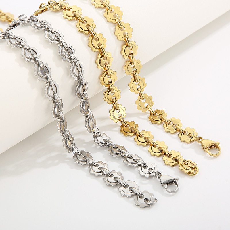 15g Weight PVD Coated 18K Gold Plated Geometric Titanium Steel Simple Style Waterproof Non Tarnish Bracelets Necklace