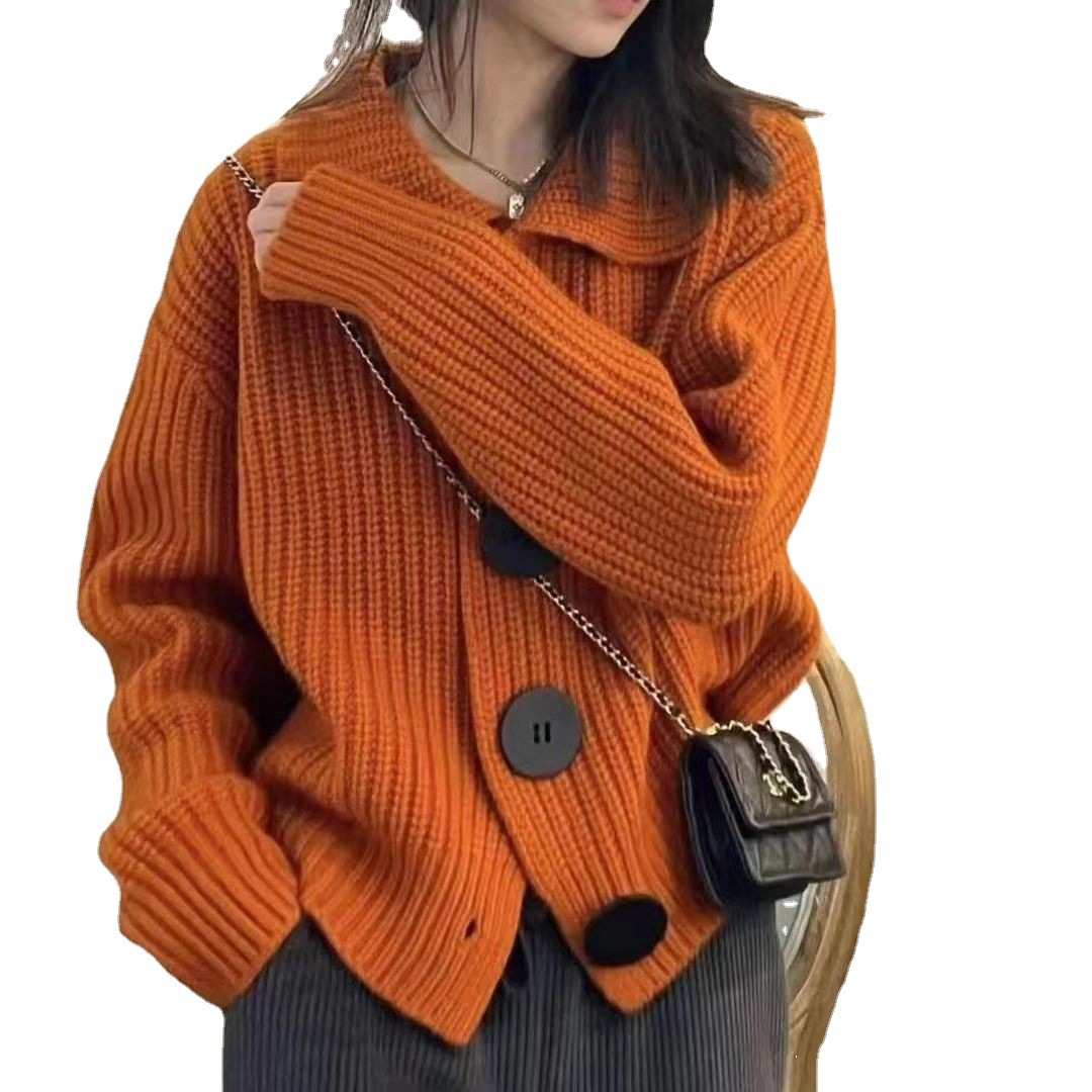 Women's Clothing version of the new spring and autumn sweater versatile coat loose fashion big button western style lapel knitted cardigan for women_voghion.com