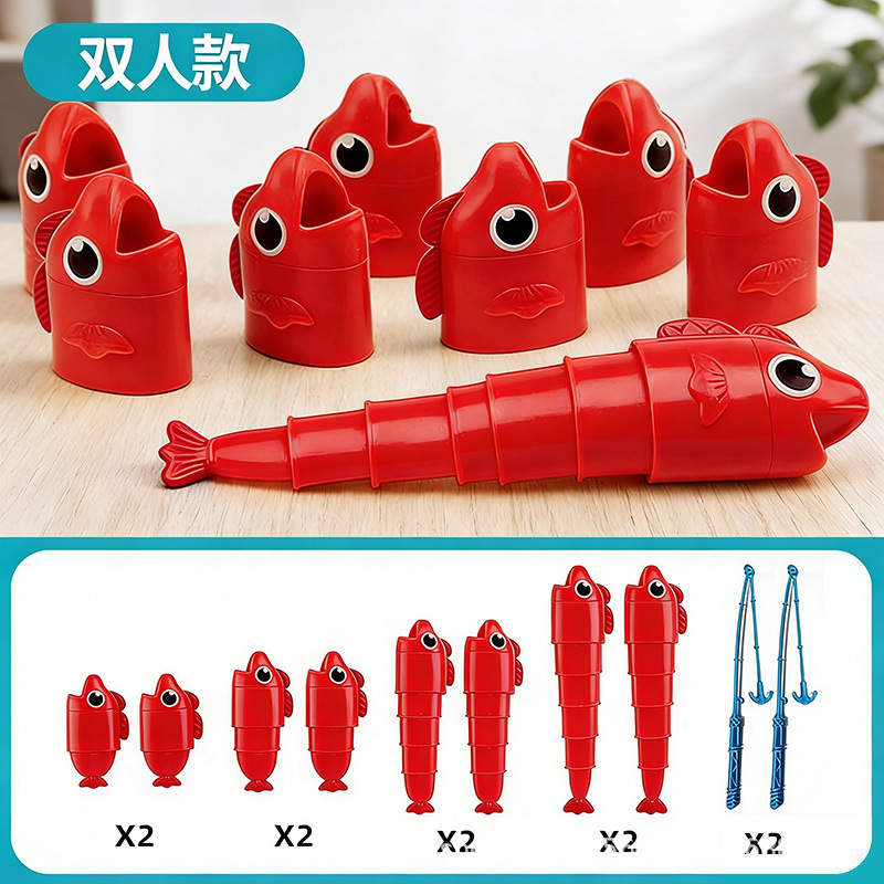 8 red fish + 2 fishing rods + eye stickers (opp bag)