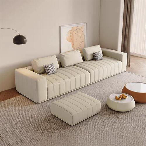 Piano Key Cat Scratch Leather Sofa Solid Wood Frame Living Room Small Apartment Modern Simple Cream Style Straight Row Leather Art Sofa