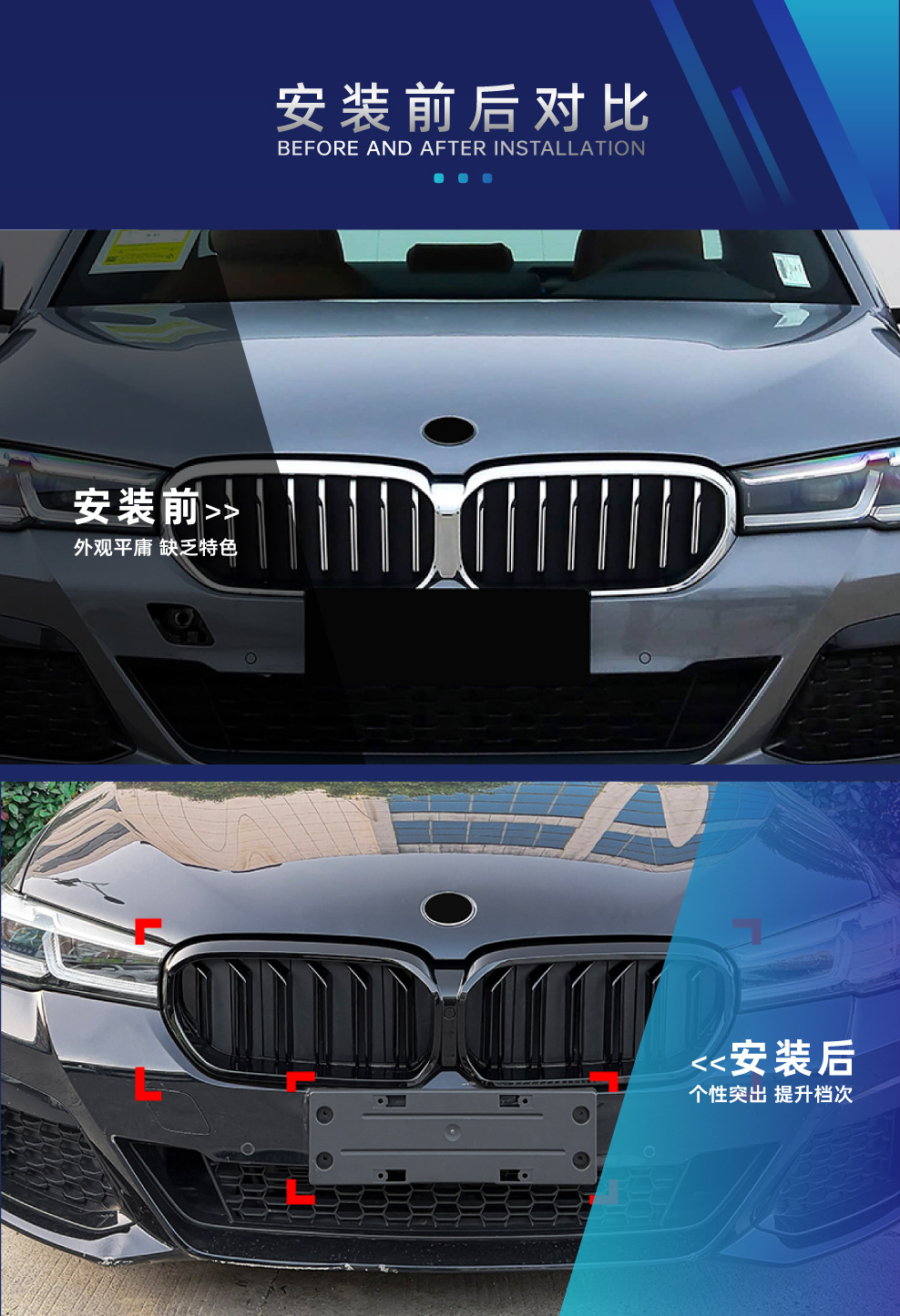 Suitable for Bmw 5 Series G30 G31 Sport Edition Mp Front Lip, Corner Light Eyebrow, Center Grille, Side Skirt, Rear Lip, Rear Wing Modification Parts