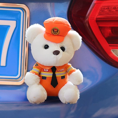 police doll, Car hanging - orange-international-fireman-bear-cartoon