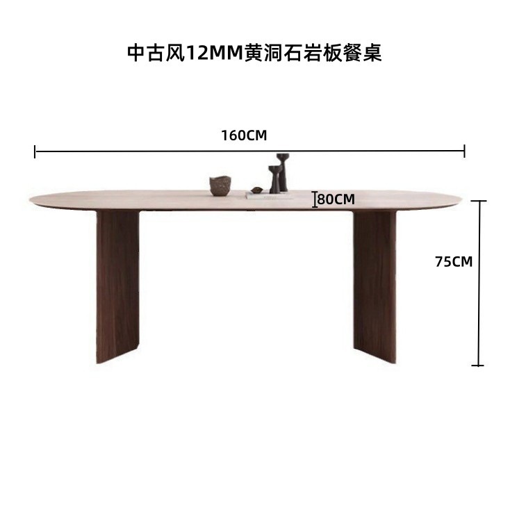 Mesa de comedor de madera maciza francesa de alta calidad, mesa de comedor simple y casera, estilo antiguo, agujero oval, mesa de comedor de piedra y tabla de roca