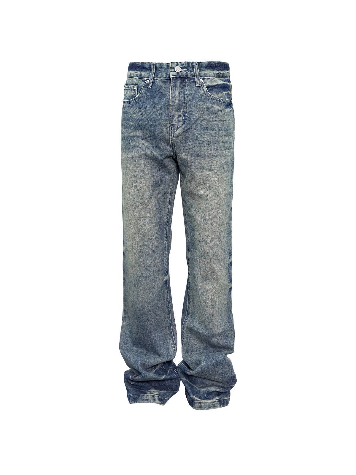 2025 American Retro Washed Blue Flared Jeans Trendy Brand Men's High Street Drape Cleanfit Pants_mkmklike.com