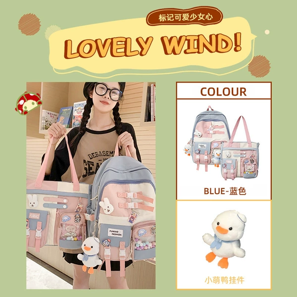Blue set, backpack, one-shoulder bag, pendant