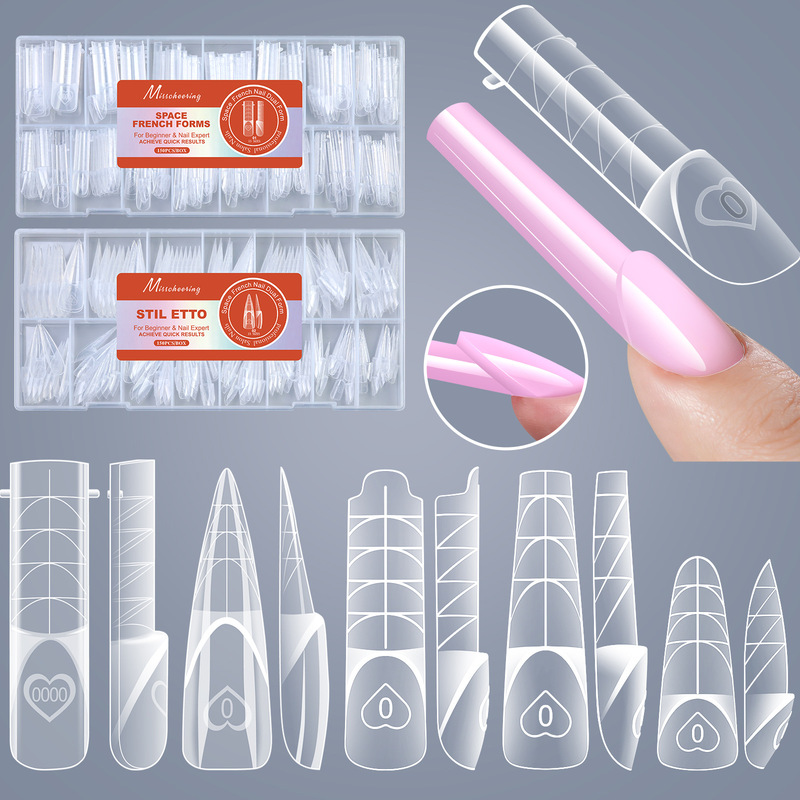 Cross-Border Popular Nail Art Space-Style French Nail Forms, 150 Pieces in a Box, with Scale, Transparent Crystal Phototherapy Extension Nail Forms