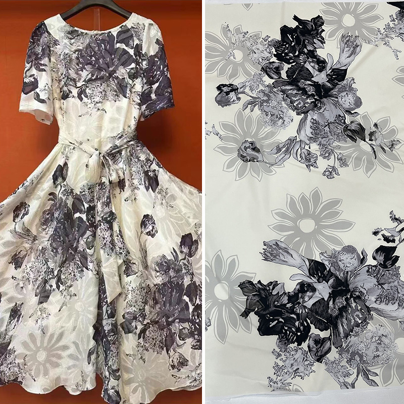 23春夏欧美时尚秀场纯棉印花布料 女装裙子水墨画diy高定面布料