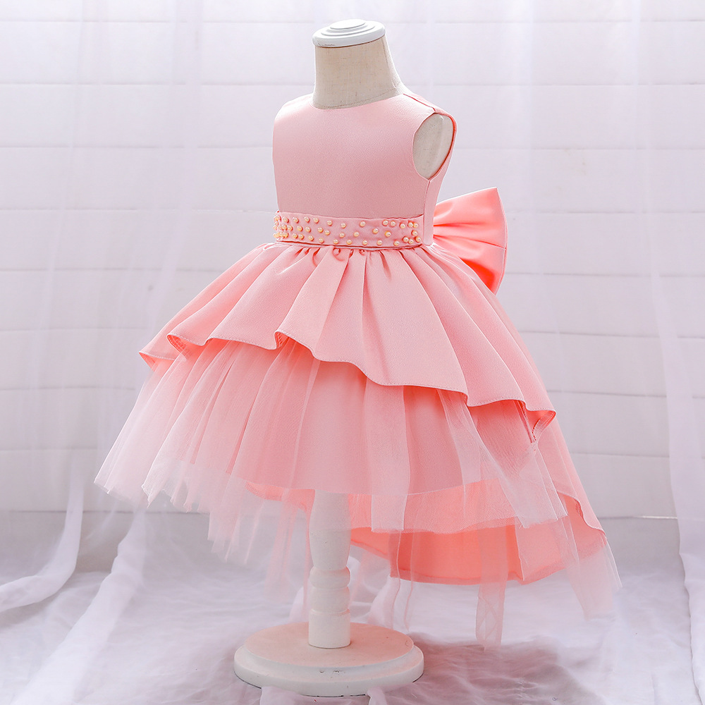 跨境新款嬰幼兒花童生日兒童公主裙周歲禮服拖尾走秀禮服一件代發