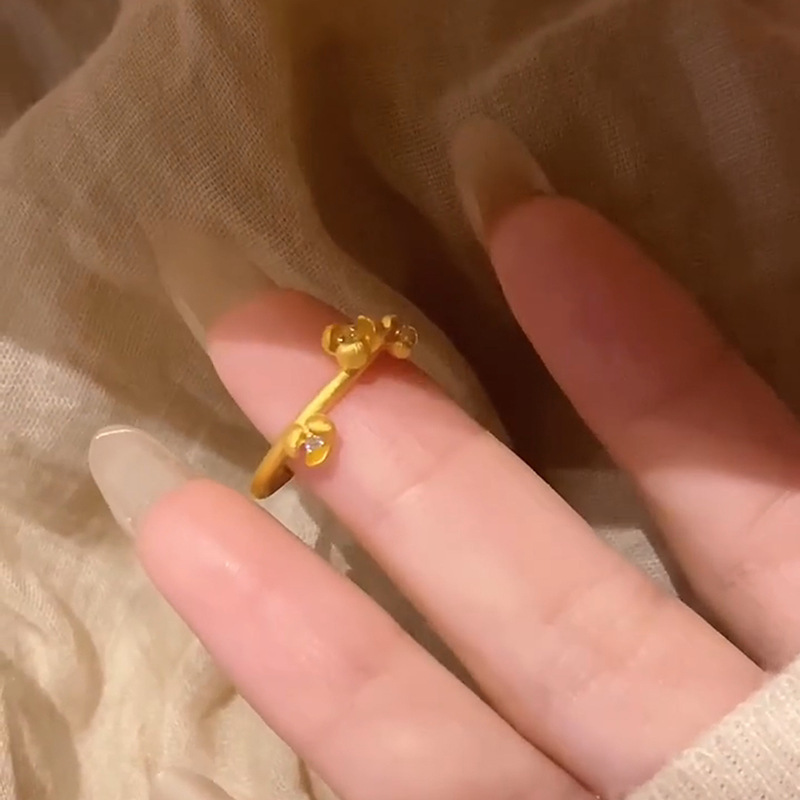 新中式郁金香戒指女微镶锆石精致食指戒高级感开口可调节指环批发|undefined