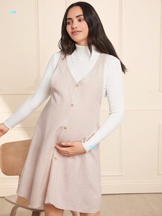 Spring Essential Chic Maternity Dress Light Pink/Beige跨境
