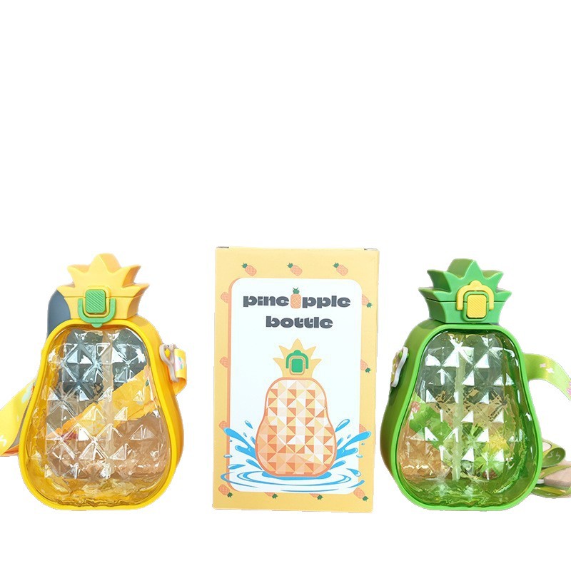 Transfronterizos de alto valor creativo lindo piña paja taza de agua de plástico portátil para niños botella de agua deportiva al aire libre