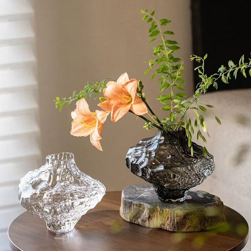 Jarrón de cristal de valle escandinavo estilo ins asimétrico elegante decoración creativa para el hogar artesanías adornos para arreglos florales.