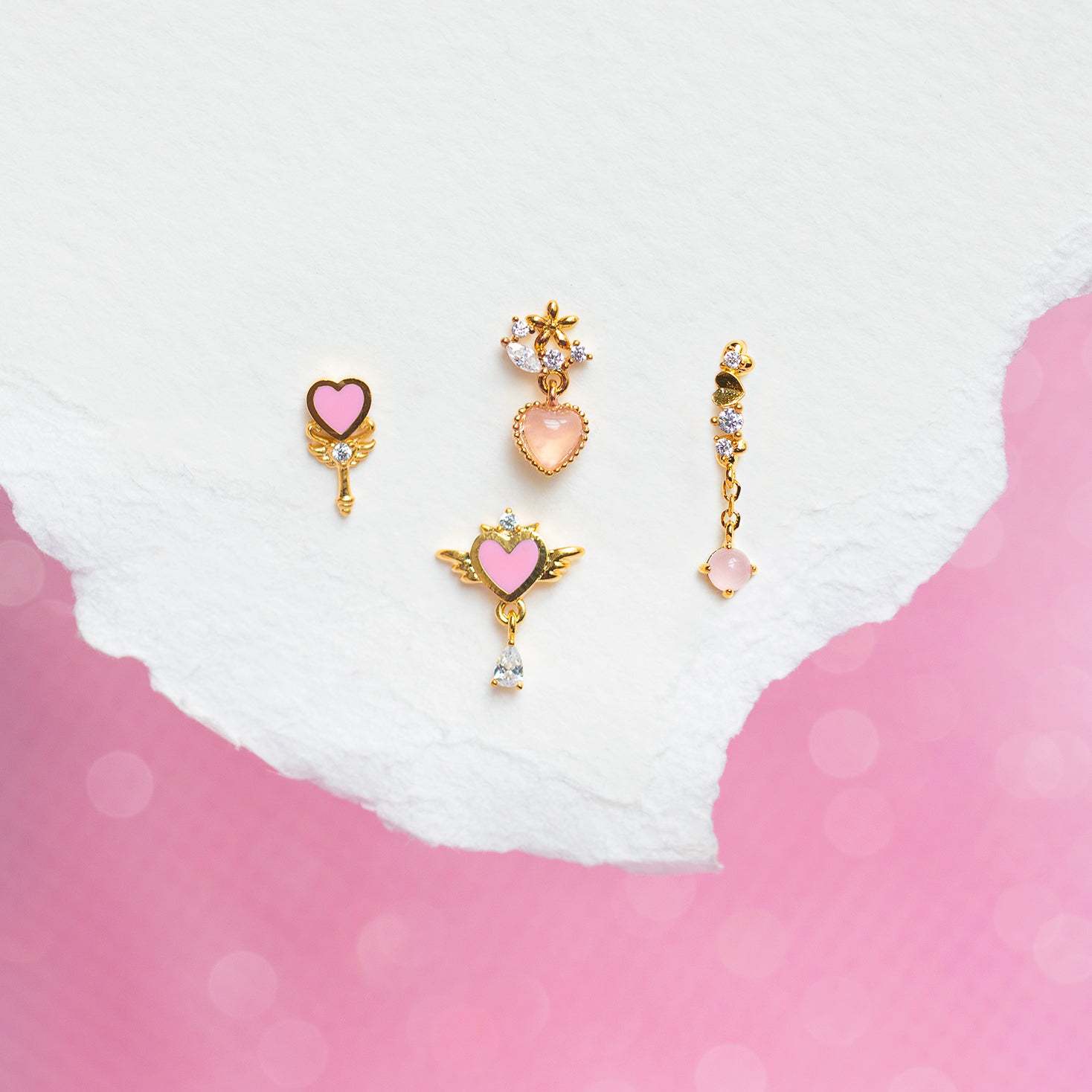 Pink Oil Drop Heart Stud Earrings 18k Gold Non-fading Earring Heart-shaped Ear Stud display picture 3