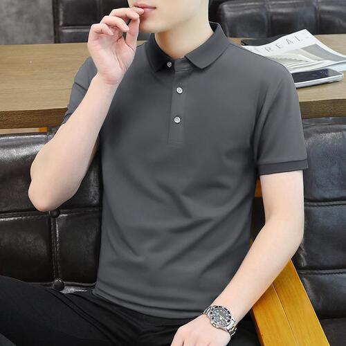 Pure Color Polo Shirt Summer Men's Short Sleeve T-Shirt Ins Trendy Casual Fashion Top With Collar Stylish Business T-Shirt
