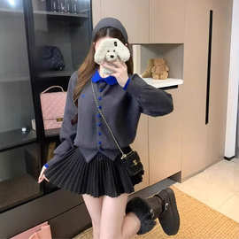 别致小众撞色爱心刺绣针织开衫女秋季2025新款甜美减龄小个子毛衣