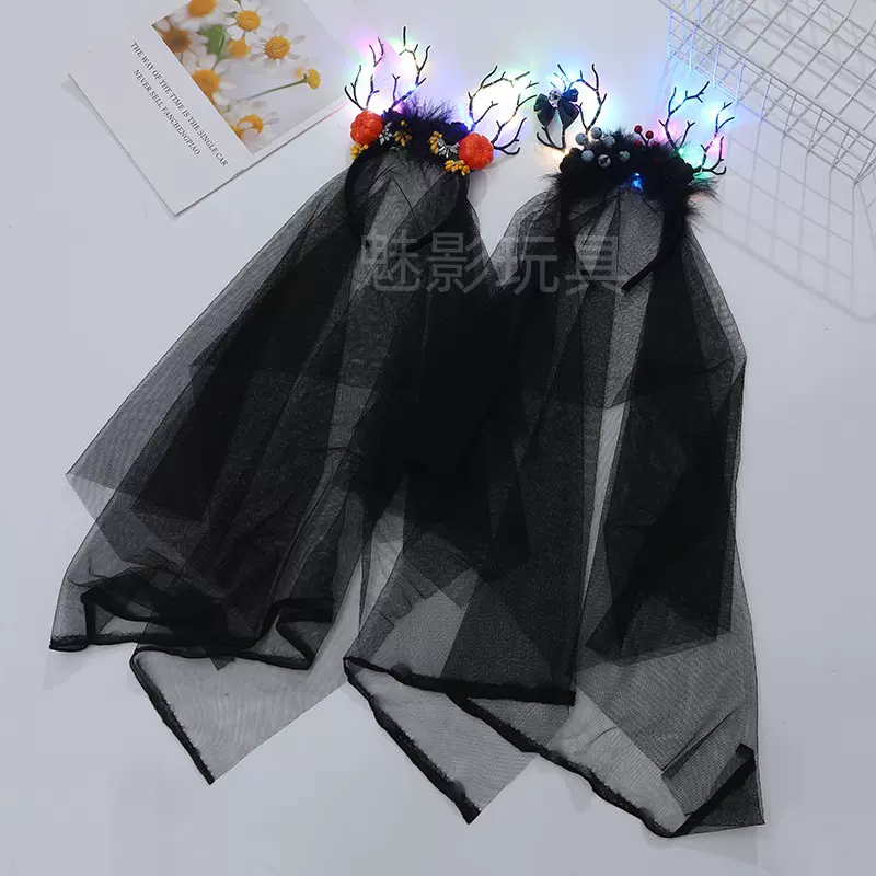 万圣节树枝鹿角发光发箍森系浆果仙女鹿角发饰麋鹿角LED闪光发箍