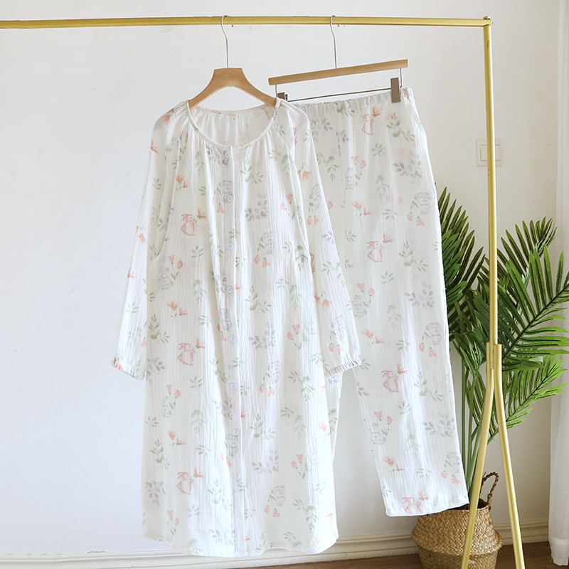 複数の胸パッド付き月子スカート春夏産後純綿クレープ哺乳産婦出産予定妊婦パジャマズボンセット