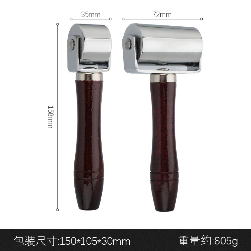 Original mango de madera rodillo rueda de empuje rodillo herramienta de prensado de cuero rodillo de borde oscuro borde grande rodillo de hierro