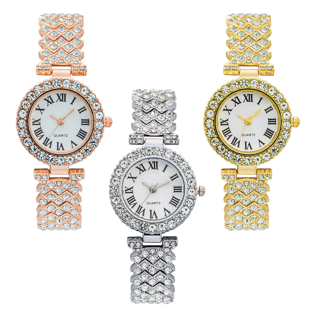 Fashionable bracelet, diamond quartz watch, diamond encrusted, wholesale