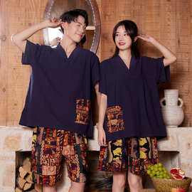 汗蒸服棉浴服男女款情侣客人服桑拿服美容中医按摩胸部双层现货棉