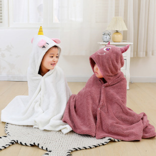 Wholesale Cartoon Type a Kidsren's Cloak Baby Hooded Cloak Baby Bath Towel Thickeneded Wearable Bathrobe