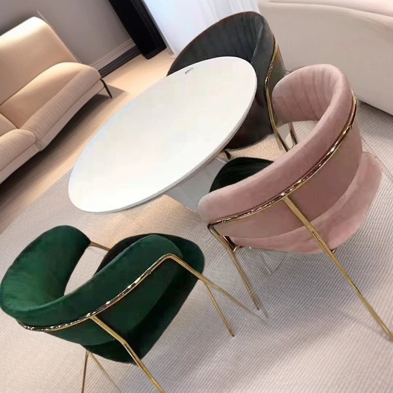 Red Leisure Soft Chair Factory Direct Supply Qingdao Simple Modern Hotel Club Metal Leisure Chair Fabric Dining Chair