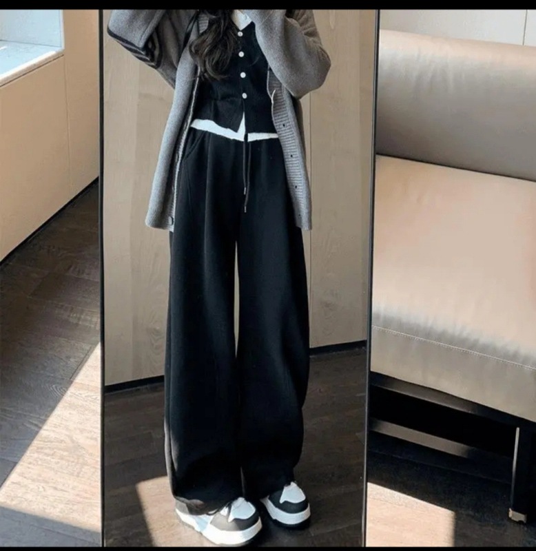 黑标镰刀卫裤女早秋慵懒风百搭宽松休闲长裤高腰垂感设计感运动裤|undefined
