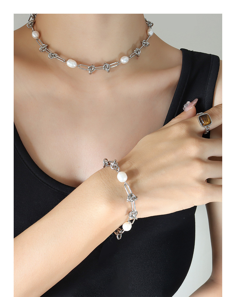 Fashion Solid Color Titanium Steel Pearl Womenu0027S Bracelets Necklace