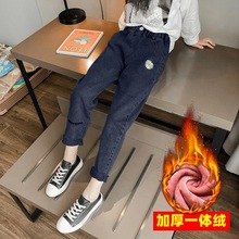 童装女童加绒加厚牛仔裤冬款女孩洋气弹力中大童宽松一体绒保暖裤
